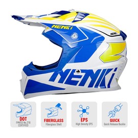 NENKI Dirt Bike Helmet Adult Motocross Helmet for Men ATV Helmet 4 Wheeler MX UTV Off Road Helmet Lightweight Fiberglass Shell DOT Approved (Mediem, Blue White)