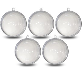 Acrylic Bauble A66805 Acrylic Diameter 8 cm Crystal Clear with Eyelet for Hanging 2 Pieces, Pack of 5, Plexiglass Baubles, Christmas Baubles, Transparent Plastic Bauble