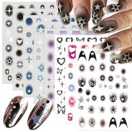 JERCLITY 8 Sheets Airbrush Nail Stencils Stickers for Nail Art Star Nail Art Stickers Butterfly Heart Nail Decals Self-Adhesive Hollow Blooming Design for Women Girls Manicure Accessories