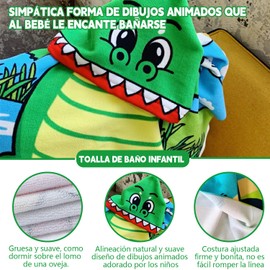 UBRICI Toalla de Playa para niños,Toalla de Playa con Capucha 2 Piezas,Toalla de Microfibra Super Suave y Ligera para bebé, Dinosaurio y tiburón