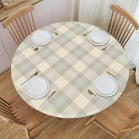 Gbuzozie Checkered Tablecloth with Elastic Edge, Round Table Cover Washable Reusable Buffalo Plaid Table Cloths for Kitchen Dining Party, Small (Fits 40-44 in)