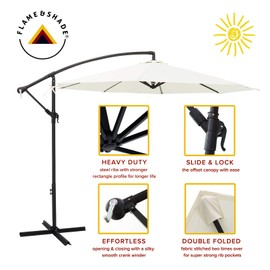 FLAME&SHADE 10 ft Cantilever Offset Solar Powered Outdoor Patio Umbrella with LED Lights and Cross Base Stand, Ivory