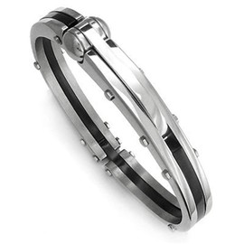 Titanium Kay Stainless Steel Black Men's Mechanic Cuff Bracelet