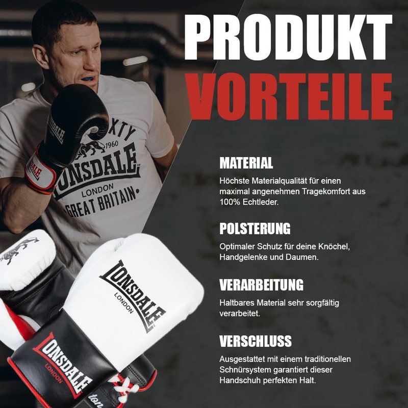 Lonsdale Unisex Adult Campton Equipment, White/Black/Red, 08 oz R