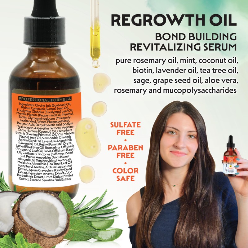 Hair & Scalp Regrowth Oil, Pure Rosemary, Coconut Oil &