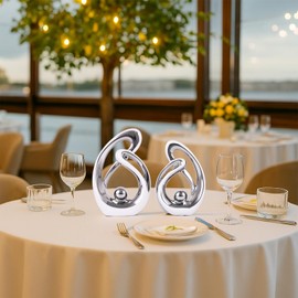 Abstract Ceramic Statue Set of 2, White and Silver Home Decor, Modern Art Living Room Decor, Room Accessories tv cabinets Bookshelves dividers Dining Table centerpieces, Foyer Entry Decor.