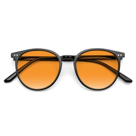 R.F.YFQH Sleep Blue Light Blocking Glasses for Men and Women, Round Frame Computer Gaming Glasses Anti Eyestrain & UV Glare JF6213 (Orange Lens Black Frame)