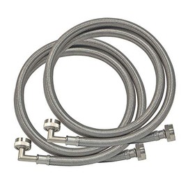Eastman PVC Coated Washing Machine Hose with 90 Degree Elbow, Pack of 2, 3/4 Inch FHT Connection, 4 Foot Braided Stainless Steel Connector, 48319
