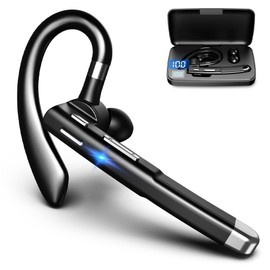 Bluetooth Headset Wireless Earphones 【New 2025 Model Bluetooth 5.3+EDR】 Single-Ear Type, Ear-Hanging, Left and Right Ear Compatible, Max 180 Standby Time, 500mAh Charging Case Included, Built-in