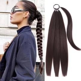 24 Inch Braided Ponytail Extensions for Women,Straight Fake Ponytail Braids With Hair Tie,Natural Soft DIY Hair Extension For Braids (4#-Chocolate Brown, 24 Inch)