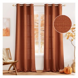 MIULEE Terracotta Faux Linen Textured Curtains 84 Inch Length 2 Panels Set for Living Room Bedroom Farmhouse Burlap Fall Semi Sheer Grommet Top Light Filtering Window Drapes, W37xL84, Burnt Orange