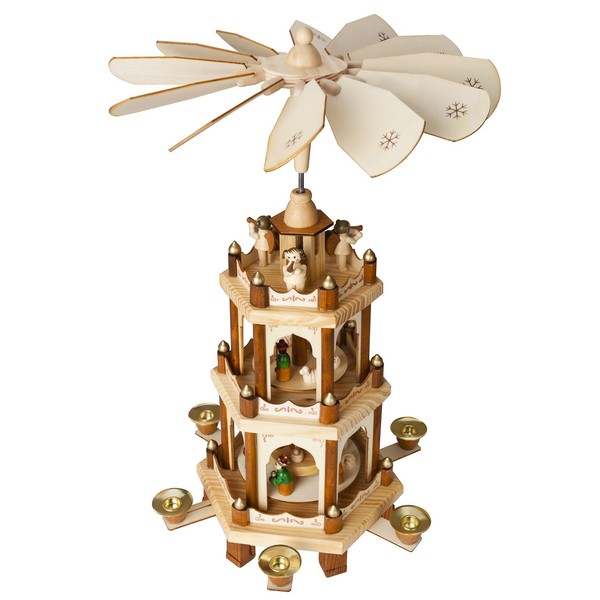 BRUBAKER Wooden Christmas Pyramid - 18 Inches - 3 Tier Carousel - Nativity Play
