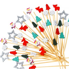 FOIMAS 160pcs Christmas Cocktail Picks,Santa Claus Snowflake Christmas Tree Bamboo Toothpick for Drink Fruit Dessert Food Appetizers Christmas Party Decoration