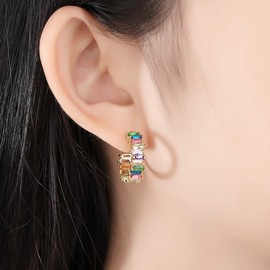 Dainty Gold plated Open C Hoop Earrings with Multi Color AAAAA Australia Cubic Zirconia Fashion Jewelry for Womens Teen Sensitive Ears Chic Chunky Huggie Hoops Hypoallergenic