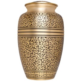 Golden Funeral Urn by Liliane Memorials - Cremation Urn for Human Ashes - Hand Made in Brass - Suitable for Cemetery Burial or Niche - Large Size fits Remains of Adults up to 200 lbs - Branches Model