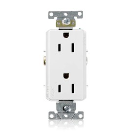 Leviton 15 Amp, 125 Volt, Decora Plus Duplex Receptacle, Straight Blade, Commercial Grade, Self Grounding, 16252-W, White