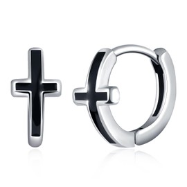 feilok cross Hoop Earrings for Men Stainless Steel Piercing Huggie Earrings Studs Jewelry silver