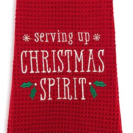DEMDACO Serving Up Spirit Rosy Red One Size Cotton Fabric Holiday Dish Towel Kitchen Boa