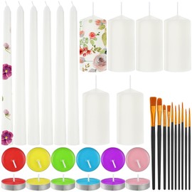 Conelist 72 Pcs DIY Candle Painting Kit Include 12 White Pillar Taper Candles 60 Colored Tealight Candles and Paint Brushes for Crafts Birthday Wedding Tea Party Party Favors