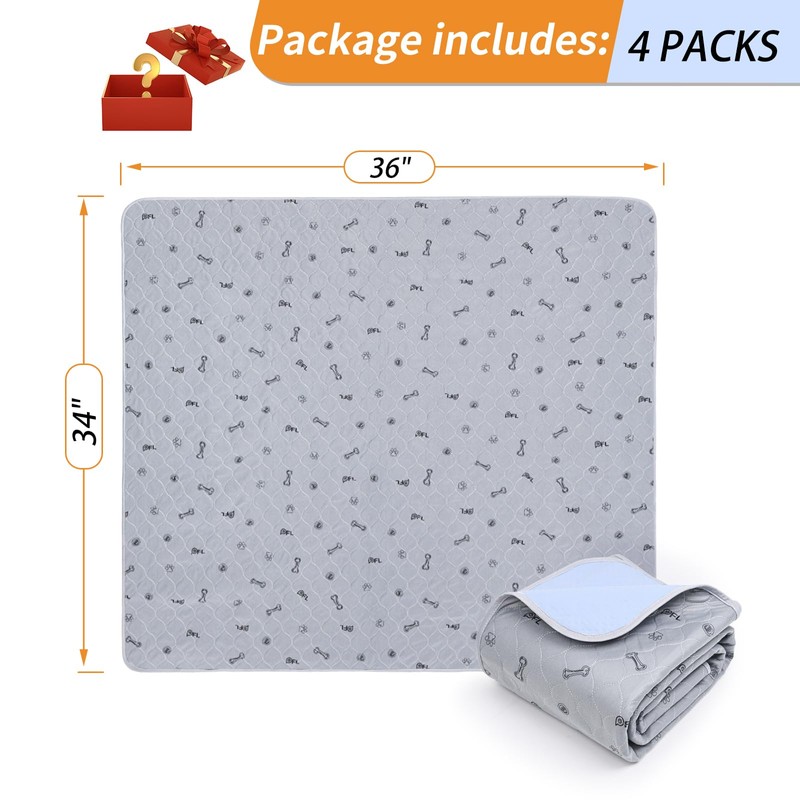 Washable Pee Pads for Dogs, 4Pack Reusable Puppy Training Pads