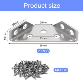 Youery Pack of 20 Stainless Steel Triangle Supports, Angle Connectors, Universal Furniture Corner Connector, Multifunction Triangle Support with 140 Screws, Corner Angle for Cupboard, Table, Chair,