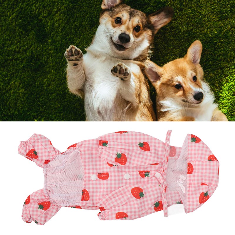 Dog Raincoat Hooded Reflective Breathable Lightweight Strawberry Patterns Puppy Rain