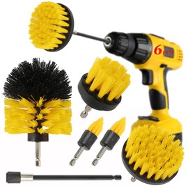 6Pcs Drill Brush Cleaning Attachment Set for Shower，Yellow Power Scrubber Brushes with Extend Long Attachment for Bathroom Bathtub, Multifunctional Electric House Cleaning Supplies Tools