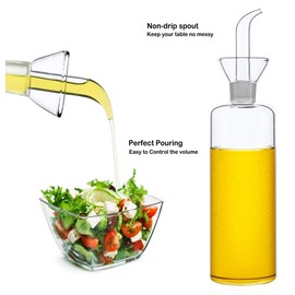 HAIZEEN Botella dispensadora de aceite de oliva de vidrio transparente de 17 onzas – Cruet de aceite y vinagre con vertedores antigoteo y no necesita embudo – Decantador de aceite de oliva para cocina y barbacoa