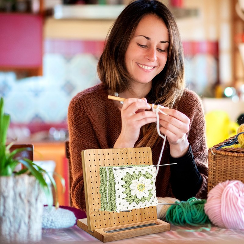 NUOBESTY Crochet Blocking Board with 15 Pins/Pegs Hand-Woven Frame Knitting