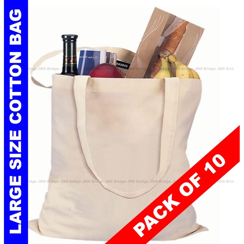 JMS Bridge Premium Natural Cotton Shopping Tote Bags -Eco-Friendly Plain