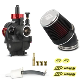 NIBBI PE24 Carburetor Kit, 24mm Carburetor with 48mm Motorcycle CNC Air Filter(Silver)