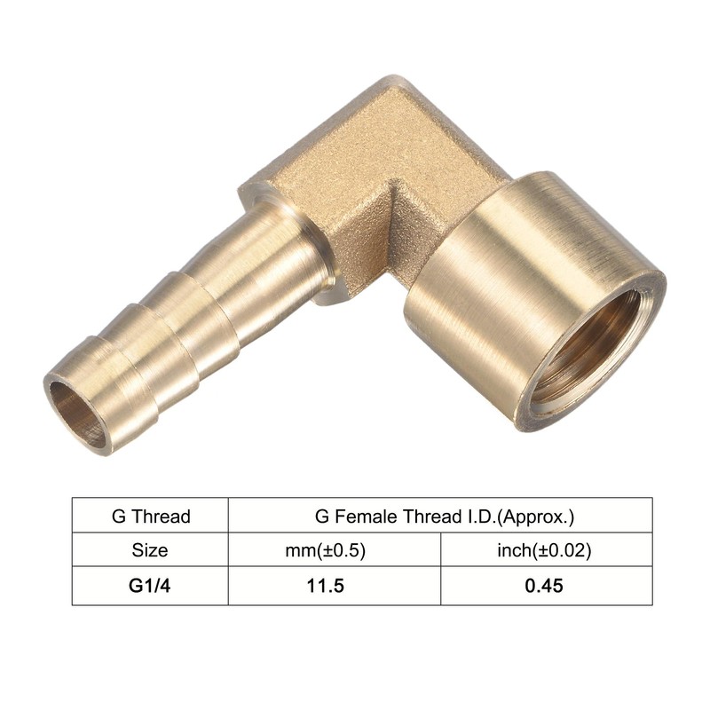 sourcing map Brass Hose Barb Fitting Elbow 8mm x G1/4
