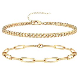 YCCHN Gold Bracelets for Women Waterproof, 14K Real Gold Jewelry Sets for Women Trendy Thin Dainty Stackable Cuban Link Paperclip Chain Bracelet Pack Fashion Accessories Gifts for Women(Fashion)