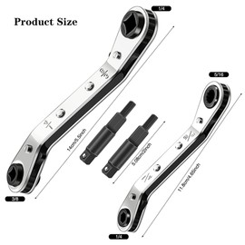 Hvac Service Wrench, Hand Refrigeration Tools Set, 3/8 To 1/4, 5/16 X 1/4Inch Wrench Ratchet Wrench Set, with Hexagon Bit Adapter Kit for Refrigeration Equipment Repair