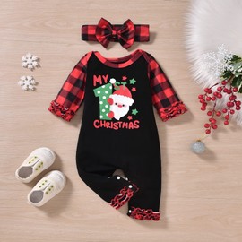 MINIFEIKO 3-6 Months Baby Girl Christmas Clothes 1st My Xmas Romper Outfit