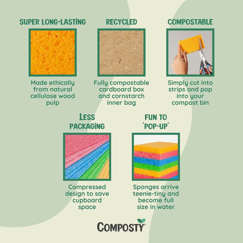 Composty® | 'Pop-Up' Eco Sponges | 6 Pack | Compostable