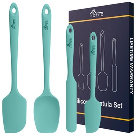 HOTEC 600°F Heat Resistant Silicone Rubber Spatula Set for Baking, Cooking, and Mixing Non Stick Dishwasher Safe BPA-Free Aqua Sky set of 4
