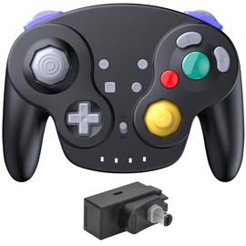 2.4 GHz Wireless GameCube Controller, for NGC GameCube Console (Built-in Rumble) (Analog Stick) (Analog Triggers) (Rechargeable) (Plug and Play) Black