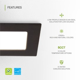ASD LED Square Recessed Lighting 3 Inch - 2700K/3000K/3500K/4000K/5000K, 6W 30W Eqv - Ultra Thin Dimmable Ceiling Lights with J Box, Canless Wafer Downlight - Slim Panel Light - UL Energy Star 6 Pack