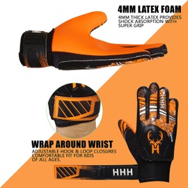 HHH Football Goalkeeper Gloves For Boys, Kids Children Youth Soccer Goalie Gloves with 4mm Latex Super Grip Palms Goalkeeping