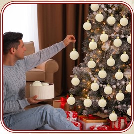 Menkxi 30 Pcs Christmas Velvet Balls 1.57 Flocked Christmas Hanging Ornaments Handmade Velvet Balls Christmas Tree Ornaments Xmas Velvet Tree Bulbs for Wedding Anniversary Party (Cream White)