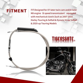 TIGERSGATE Stainless Steel +6" Extended Length Clutch Cable Compatible for 2008-2016 Harley Touring models(68 15/16")
