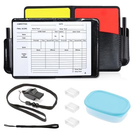 Referee Set for Football with Red Yellow Card Whistle Score Cards Card Case Lanyard Mouth Guard Writing Pad Complete Umbrella Set for School Training Youth Sports Club Games Tournaments