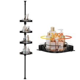 akinbas Tension Pole Shower Caddy with 4 L-Lazy Susan Organizer 360 Rotating 35-128 Inch No Drilling Floor Standing Shelves Adjustable Shower Rack for Bath Essentials (Black)