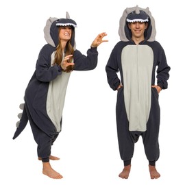 FUNZIEZ! Adult Triceratops Costume - Plush One Piece Dinosaur Costume - One Piece Pajamas (Grey, Small)