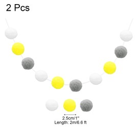 QUARKZMAN Pack of 2 Pom Pom Garland, 2 m, 30 Balls, Colourful Felt Ball Garland for Wall, Christmas, Tree Decoration, Birthday Banner, Easter Party Decoration, White, Yellow, Grey