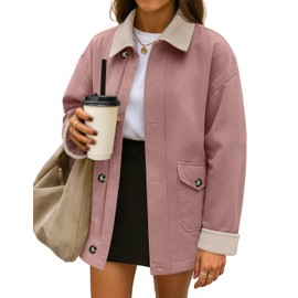 ZESICA Women's Lightweight Trendy Jackets 2025 fall Contrast Collar Button Down Cotton Oversized Casual Cargo Barn Jacket, Pink, S