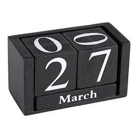 Calendar Vintage Wooden Cube Desktop Month Date Display Wooden Block Perpetual Calendar Home Office Decoration (Black)