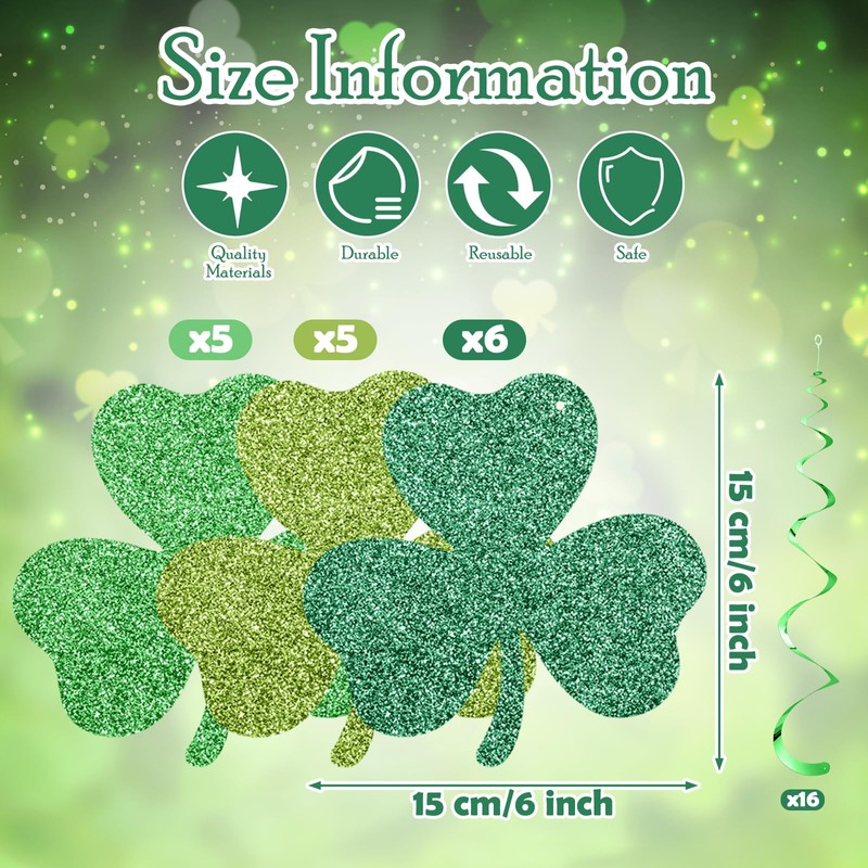 Chivertion 32 Pcs St. Patrick's Day Party Decorations Double-Sided Glitter