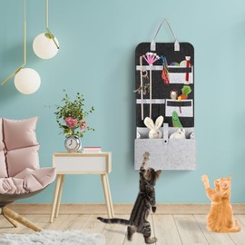 JUXYES Wall Hanging Cat Teaser Wand Toy Holder, Portable Cat Feather Wand Toy Storage Bag, Wall Durable Cat Feather Teaser Wand Toy Organizer, Help Keep Teaser Wand Toy Neat and Tidy